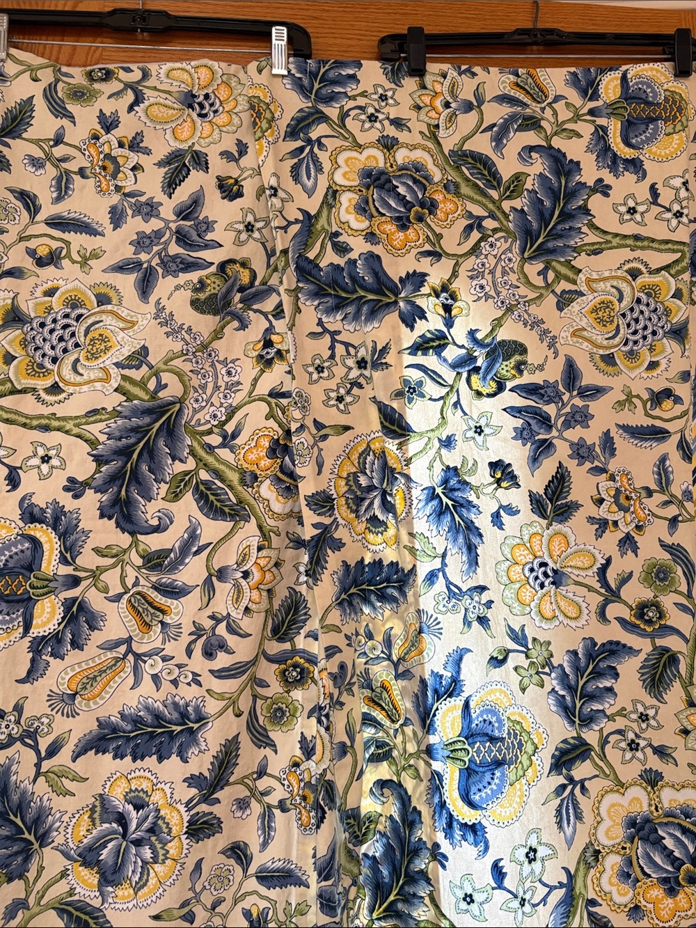 Waverly Set of 2 Yellow & Blue Floral Striped Scalloped Edged Window Valances